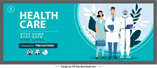 corona virus banner template clinic team characters sketch