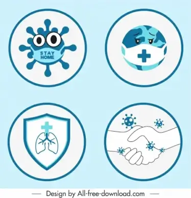 corona virus icons circle isolation handdrawn symbols