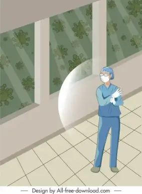 corona virus poster protected nurse viruses cartoon design