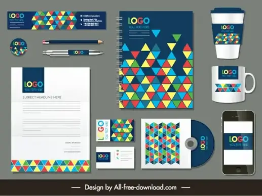 corporate branding identity sets colorful polygonal triangles decor