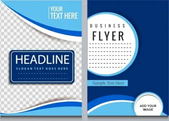 corporate flyer template blue swirled checkered circles decor