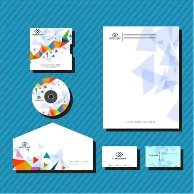 corporate identity sets colorful triangles vignette style design