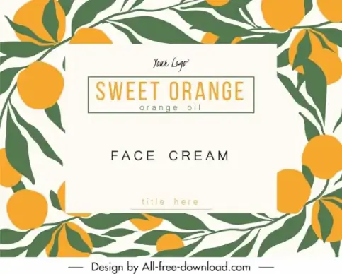 cosmetic label template orange sketch flat classic design