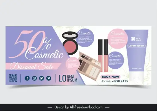 cosmetic sale banner template messy beauty objects