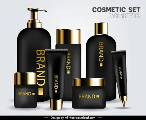 Cosmetics Bottle Packaging Template contrast luxury realistic 