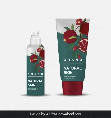 cosmetics bottle packaging template pomegranate branch decor