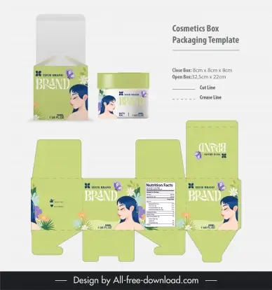 cosmetics box packaging template elegant girl flowers butterfly decor