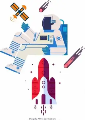 cosmos exploration design elements spaceman spaceship icons