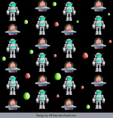 cosmos pattern astronaut alien planet icons repeating design