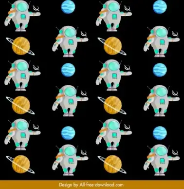 cosmos pattern spaceman planet icons repeating design