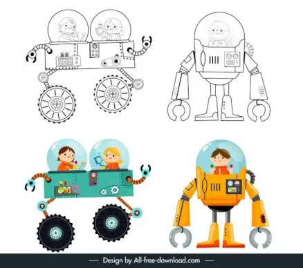 cosmos science icons black white colored handdrawn cartoon