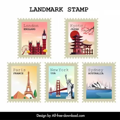 country stamps collection elegant national symbols