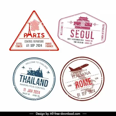 country visa stamps classical geometric design 