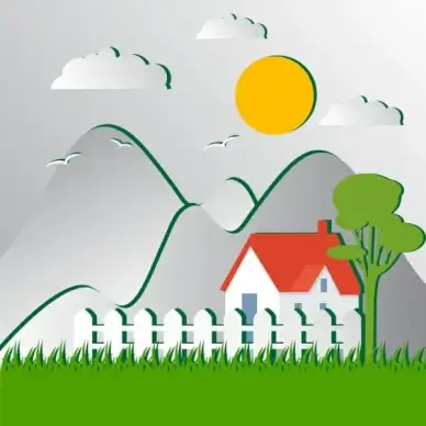 countryside landscape background colored cut paper decor