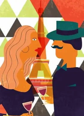 couple date drawing geometric decor multicolored retro