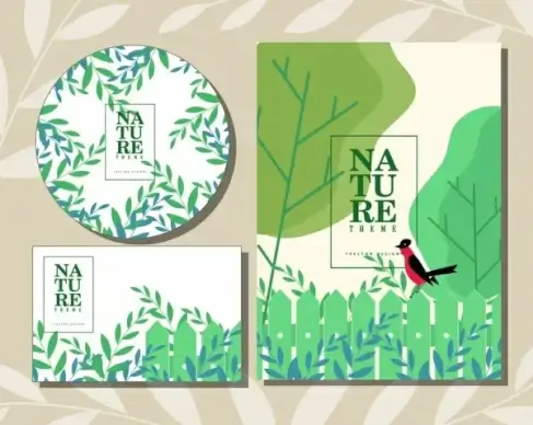 cover backgrounds nature theme green leaf bird icons