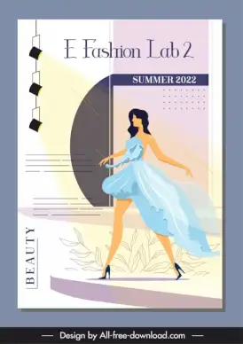 cover page e fashion lab advertising banner template elegant performing fashion model cartoon sketch