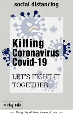 covid19 poster template stylized viruses sketch blurred design