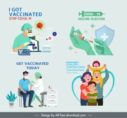 covid19 vaccination design elements colorful flat symbols sketch