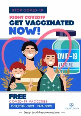 covid19 vaccination poster happy family sketch