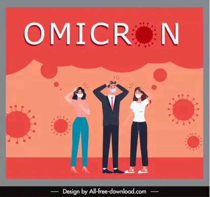 covid-19 omicron poster viruses office staffs sketch flat cartoon