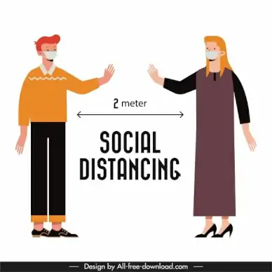 covid 19 poster distance instruction people sketch