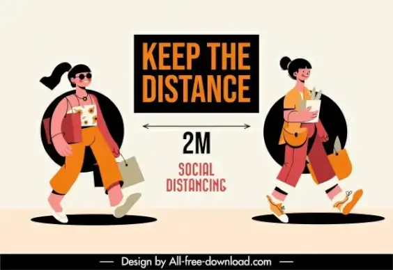 covid 19 poster distance instruction sketch cartoon design