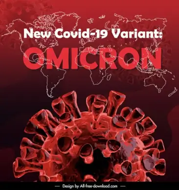 covid-19 variant omicron spreading warning poster dark handdrawn closeup virus continental sketch