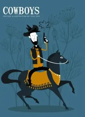 cowboy background man riding horse icon carton character