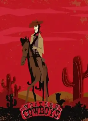 cowboy banner retro red design colored cartoon