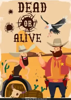 cowboy banner template retro cartoon sketch