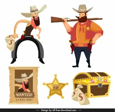cowboy design elements cartoon characters vintage objects sketch