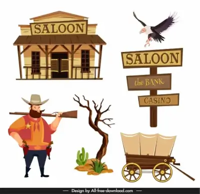 cowboy design elements classic icons cartoon design