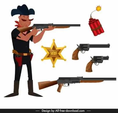 cowboy design elements sheriff weapons sketch cartoon design