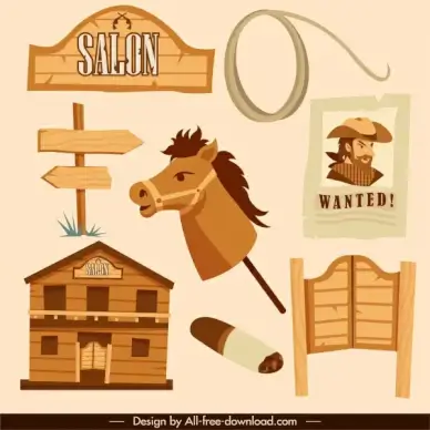 cowboy design elements vintage symbols sketch