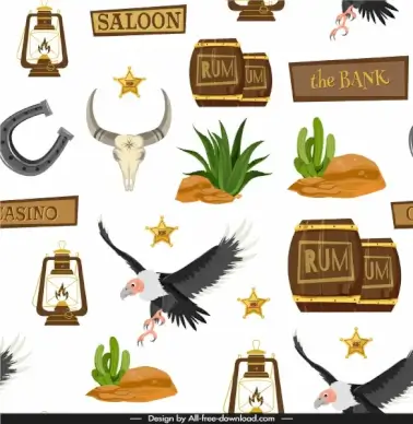 cowboy pattern template colorful bright classic symbols sketch