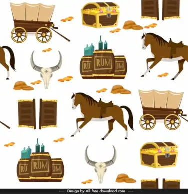 cowboy pattern template retro repeating symbols sketch