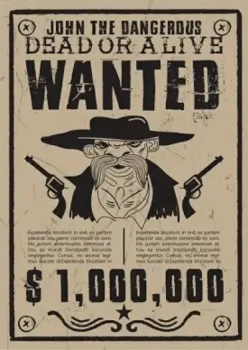cowboy wanted poster black white retro design