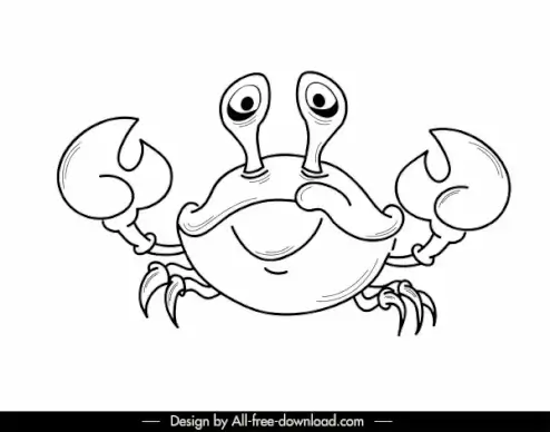 crab icon funny cartoon sketch black white handdrawn