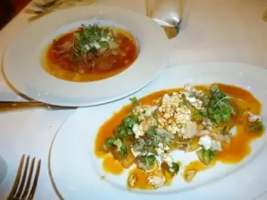 crab soup and lobster with popcorn
