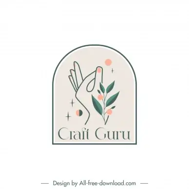 craft guru logo classic handdrawn hand leaves