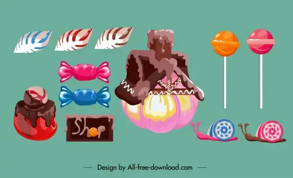 cream cake design elements colored shaped candies sketch