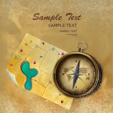 creasy yellow background design with map with compass