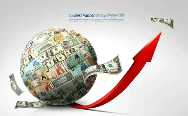 creative business currency globe text background layered