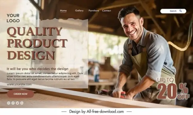 creative carpenter landing page  template realistic happy man 