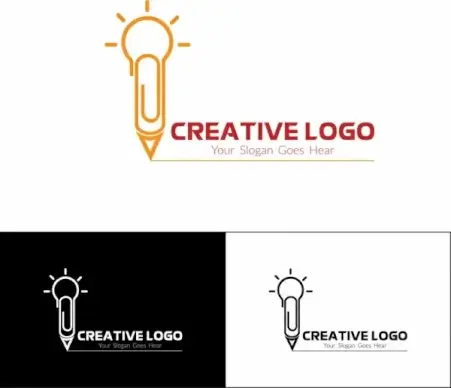 creative logo design sets bulbs and pen sketch