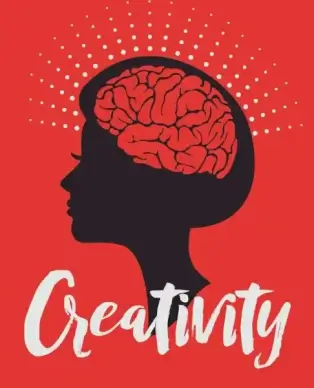 creativity concept banner woman head silhouette brain icon
