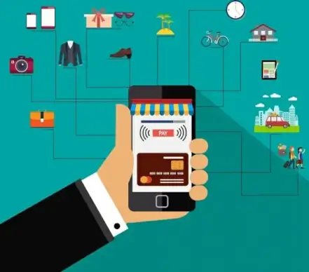 credit card benefit inforgraphic hand holding smartphone icon
