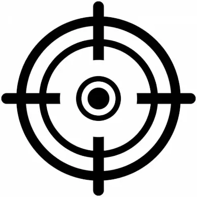 crosshairs sign icon flat black white outline
