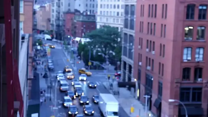 crowded city at dusk